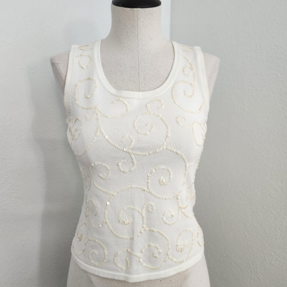 Jones New York Off White Sleeveless Sequence Top Size SP